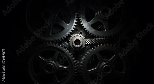 Wallpaper Mural Interlocking Gears Machinery Abstract Close-up Detail in Dark Industrial Environment Torontodigital.ca