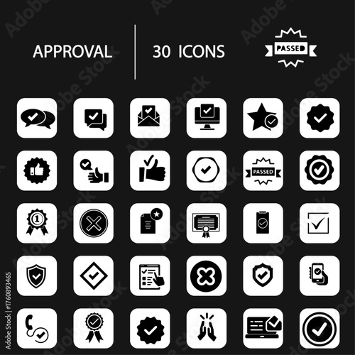 Set of line icons related to approval, validation, acceptance, check mark. Outline icon collection. Editable stroke. vector illustration