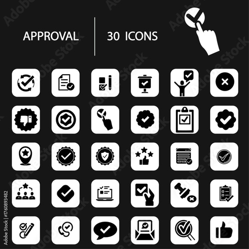 Approve, check mark line icons set. Check the branded icon collection. Pixel Perfect and editable stroke. Passed, Correct, yes, correct, complete, Correct, checklist, Checkbox, checkmark, verified.