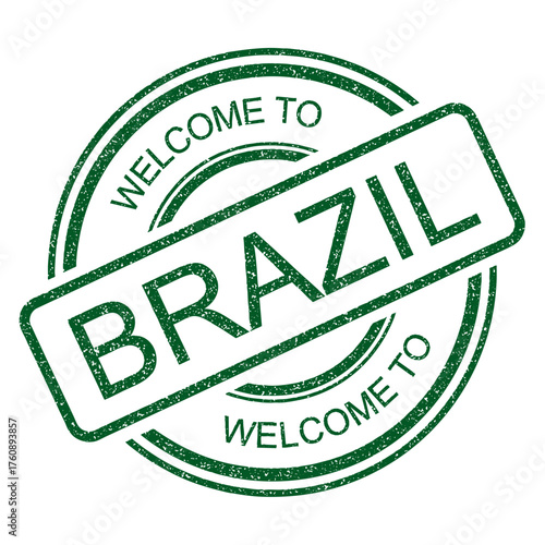 Welcome to Brazil, green vintage travel grunge rubber stamp on transparent background, vector illustration