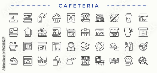 Cafeteria icon set. Minimal linear icons. Vector illustration. Cafe icon set. Contain linear symbols drink, cafes, cafe, cook and more.