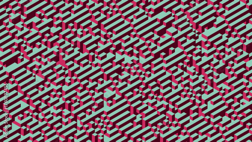 Voxel art texture with 3d cubes aligned in diagonal direction. Dynamic isometric abstract structure with cube blocks pattern. Minimal voxel artwork with axonometric perspective. Vector illustration