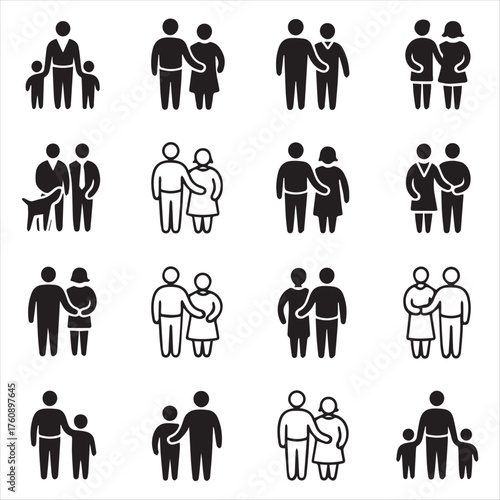 Family and Couple Minimalist Vector Icons Set