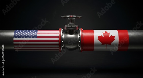 USA and Canada energy pipeline with valve, representing trade and economic relationship agreement concept