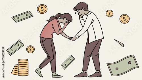A simple illustration of a young couple struggling financially.