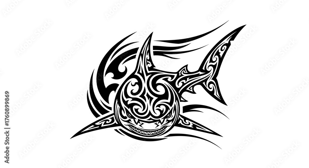 Obraz premium Tribal shark tattoo design vector illustration predatory sea animal marine life ocean predator dangerous fish art