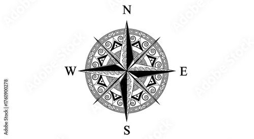 Compass rose nautical navigation travel direction north south east west windrose marine guide orientation symbol