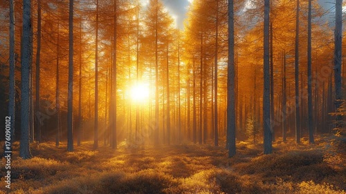 Golden Hour in the Autumn Forest - A Serene Nature Scene.
