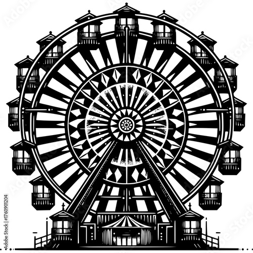 Ferris Wheel Icon: A vintage-style Ferris wheel stands majestically against the sky, its intricate details and circular form hinting at nostalgia, recreation, and the joy of amusement.
