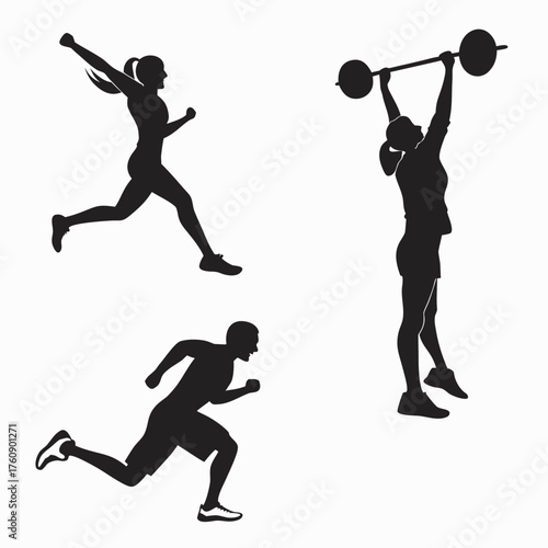 Vector art of silhouette of people doing sport in monochrome style