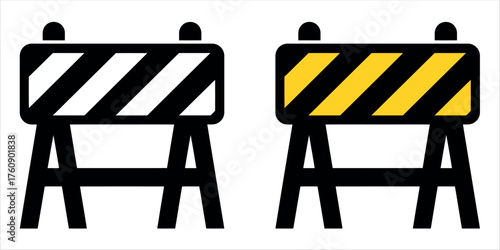 Road construction barrier sign vector illustration symbolizing safety and caution during maintenance work.
