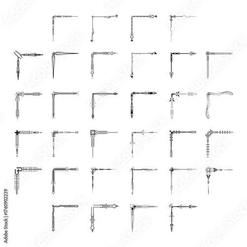 Set Hand Draw Of Corners Different Shapes Flower Decoration Vector Design Doodle Sketch Style For Wedding And Banner