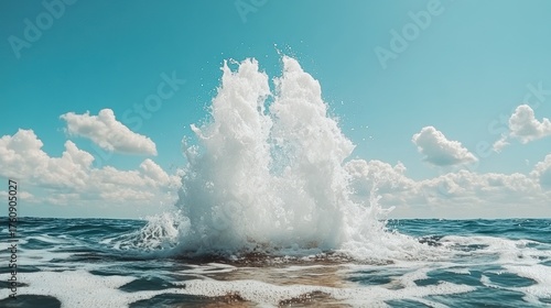 Powerful ocean wave splashing against the shore.
