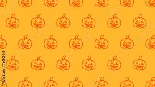 A festive and spooky seamless background pattern featuring smiling jack-o'-lantern pumpkin outlines for Halloween celebrations