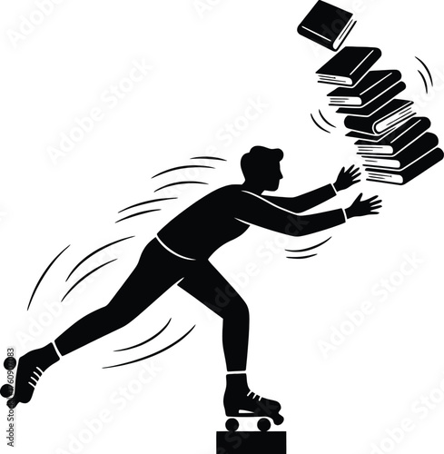 Man falling down with books isolated on white background isolated on transparent background silhouette