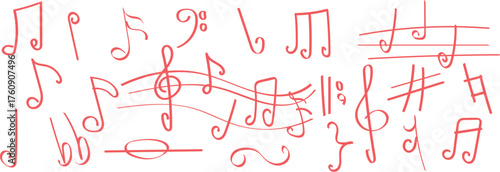 Hand drawn crayon music notes collection lively doodle art with sound elements