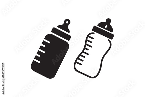 Baby Feeding Bottle Icon Set Infant Milk Bottle Silhouette and Outline