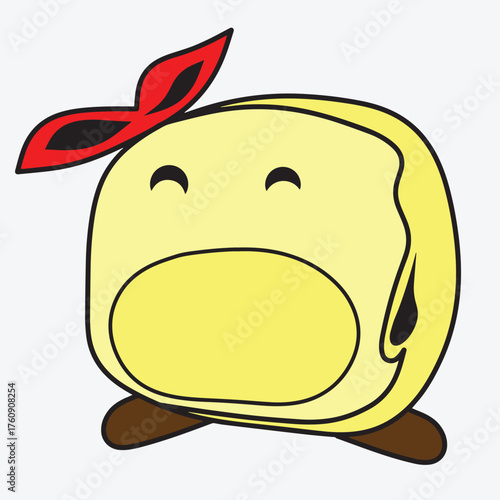 white tofu character ribbon logo vector illustration