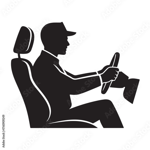 Silhouette of a driver isolated on white background representing transportation, vehicle, and automotive industry