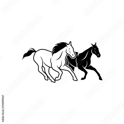 Dynamic Duo Black and White Running Horses