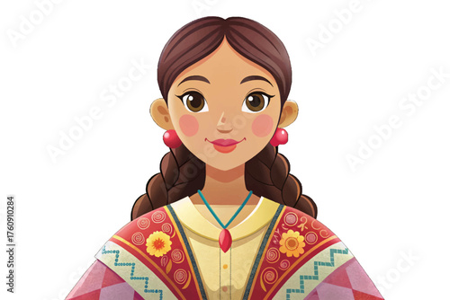 Vector of Filipino woman wearing Baro’t Saya, traditional Filipino dress with butterfly sleeves and bright woven patterns.
