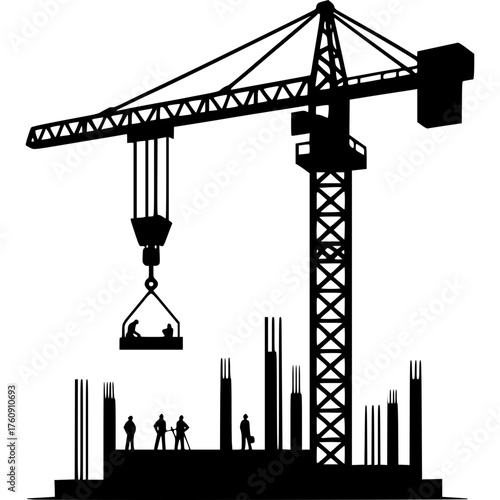 Silhouette of a Construction Crane: A bold, graphic silhouette captures the essence of construction, with a towering crane dominating the scene.