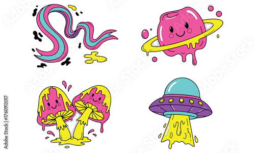 Cute Psychedelic Alien Art – Trippy UFO, Planet, Rainbow & Smiley Designs
