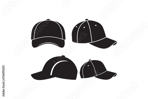Baseball Cap Silhouette Icon Set Collection of Sport Hat Silhouettes