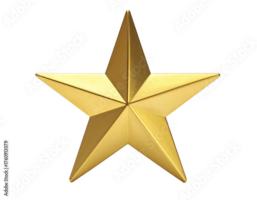 Gold 3D Five-Point Star – Metallic Decorative Icon – Isolated PNG on Transparent Background