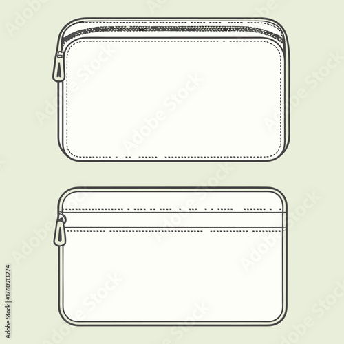 Two White Pouches with Zippers and Stitched Details on Light Background cosmetic bag toiletry bag