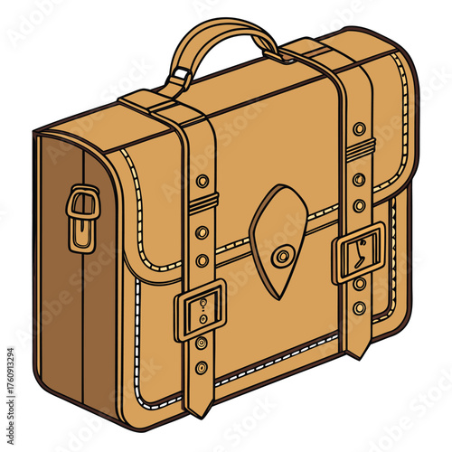 Vintage Leather Satchel Briefcase with Buckles and Straps vector illustration
