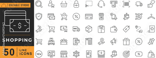 Shopping line icon set. Editable stroke. Vector illustration.