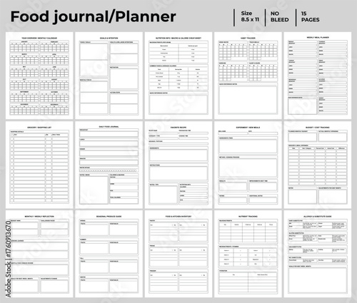 Food journal or planner templates vector illustration EPS 10