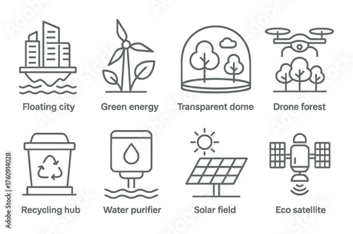 Innovative urban icons representing green energy and sustainable technology