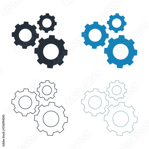 Gear Vector Set. Set of mechanical icon vectors. Engineering symbols or logos.