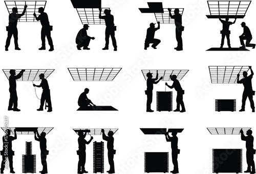 Solar, Panel, Installation, Workers, Silhouette, Renewable, Energy, Infrastructure, Maintenance, Tools, 