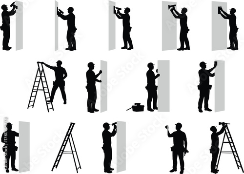 Construction, Worker, Silhouette, Tools, Hammer, Drill, Screwdriver, Ladder, Panel, Measurement, Safety, DIY, Maintenance, Equipment, Operation, Technician, Framework, Task, Assembly, Home