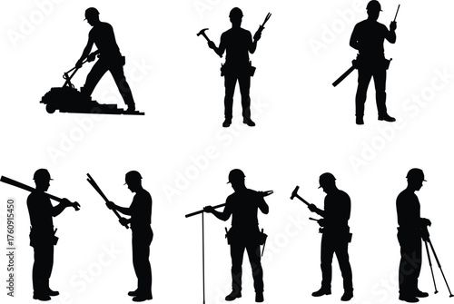 Construction, Worker, Silhouette, Tools, Hammer, Wrench, Tripod, Pipe, Beam, Measuring, Inspection, Labor, Manual, Equipment, Technician, Site, Framework, Task, Surveying, Utility