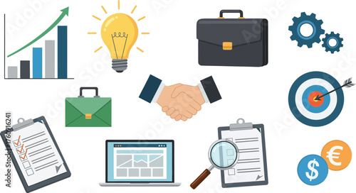 Business and Finance Icons: Growth, Ideas, Deals, Success, and Analysis