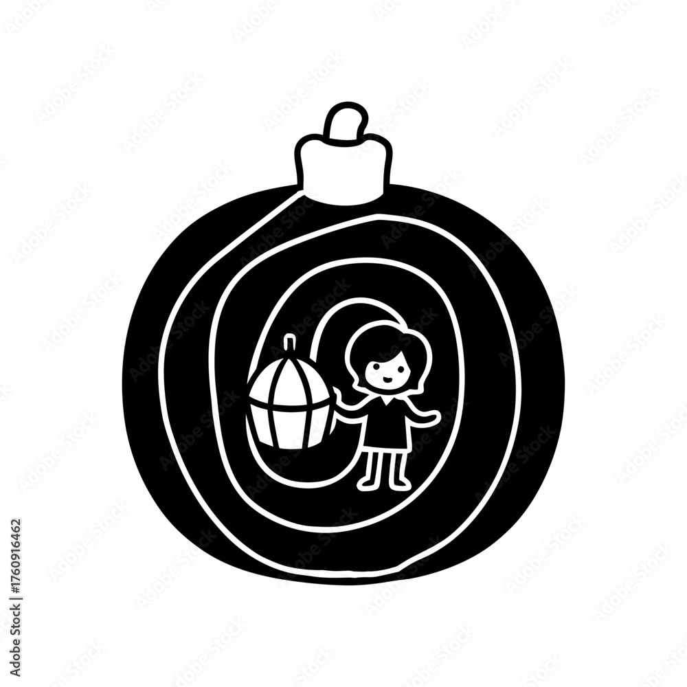Obraz premium Whimsical girl holding a lantern inside a christmas ornament silhouette