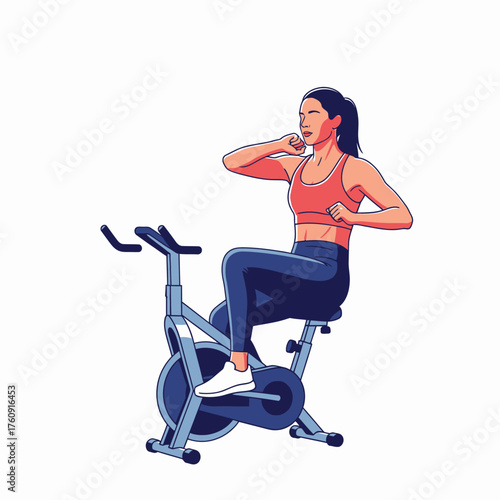 Woman Engaged in Intense Indoor Cycling Workout on Stationary Bike.