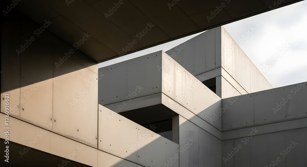 Obraz premium Abstract architectural construction featuring concrete beams and contrasting light and shadow