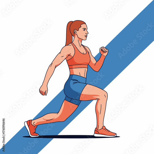 Athletic Woman Performing a Dynamic Lunge Exercise for Fitness.