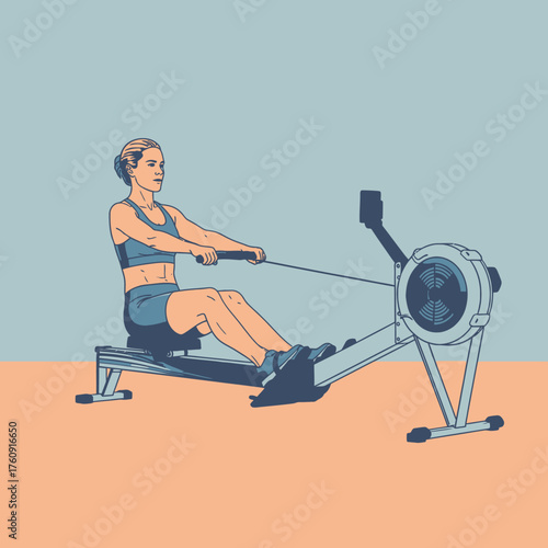 Woman Exercising on Rowing Machine for Fitness and Strength.