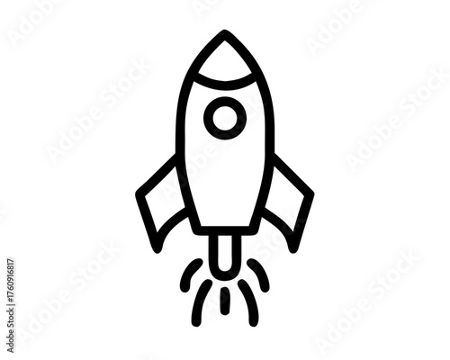 Illustration of a launching rocket in black line