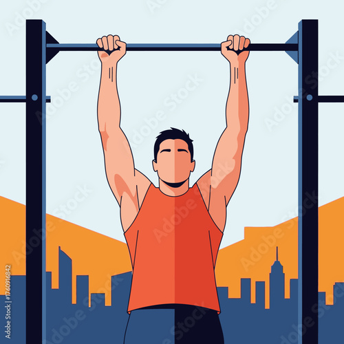 Man Performing Pull-Up Exercise for Strength Training.