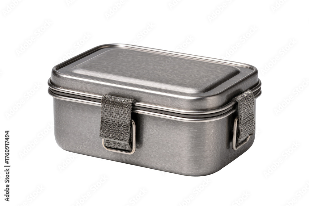 Fototapeta premium Gray metal lunchbox with straps