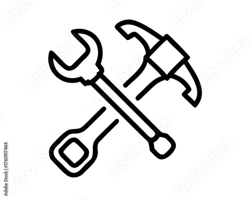 Crossed wrench and hammer for repair and maintenance