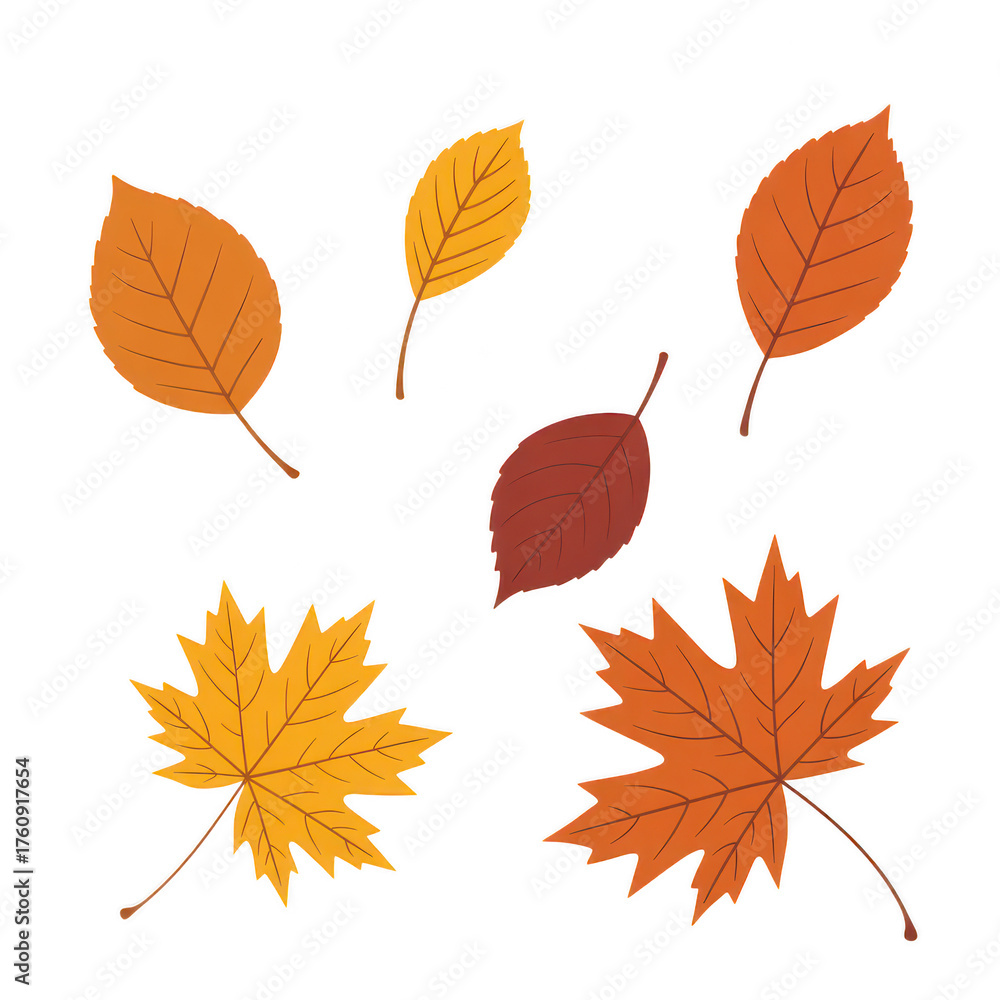 Fototapeta premium Autumn leaves illustration in warm orange and yellow hues isolated on a transparent background fall leaf