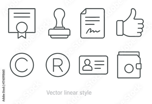 Certificate stamp document icons in linear style
